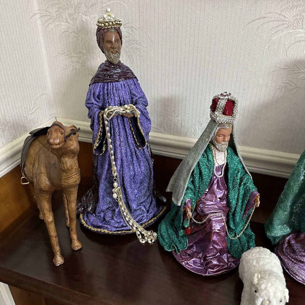 9 Piece Nativity Set Handmade Vintage Made In 1973 18in  And 12 In Camel‎ 14